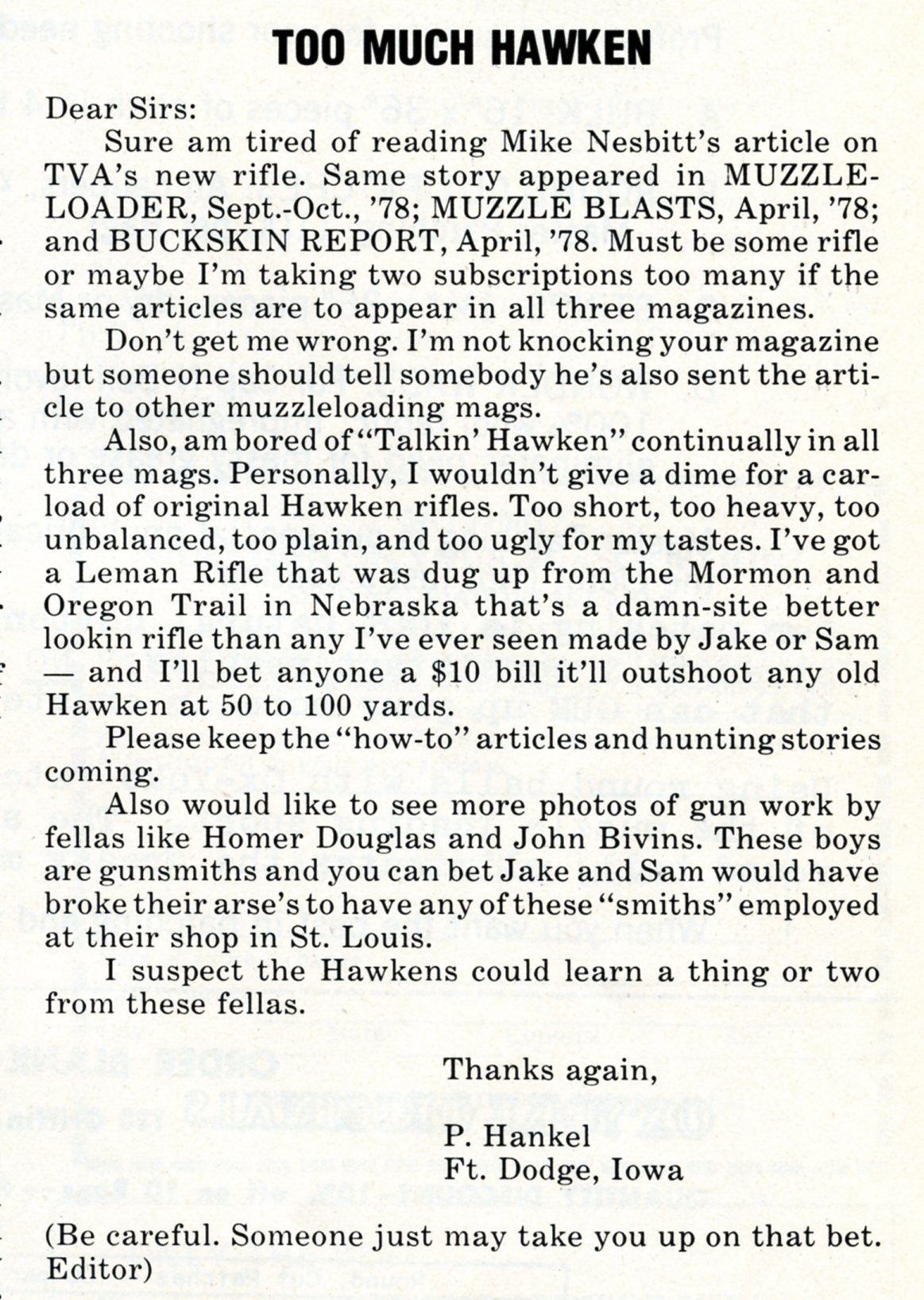 \Too Much Hawken letter to editor