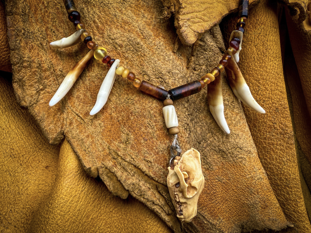 Wolf tooth and amber necklace